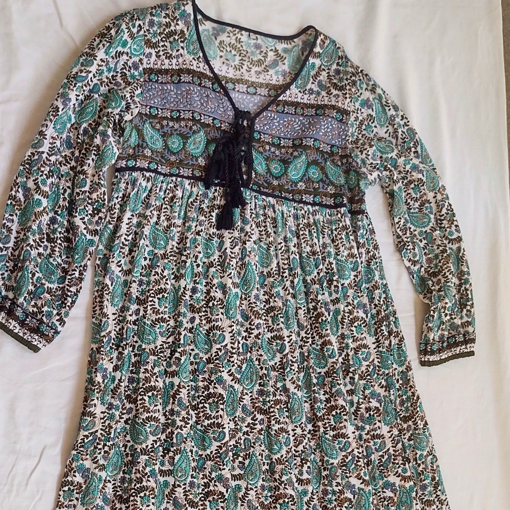 NWOT Full Length L/S Paisley Print Rayon Dress / Indian Romance / Size Large